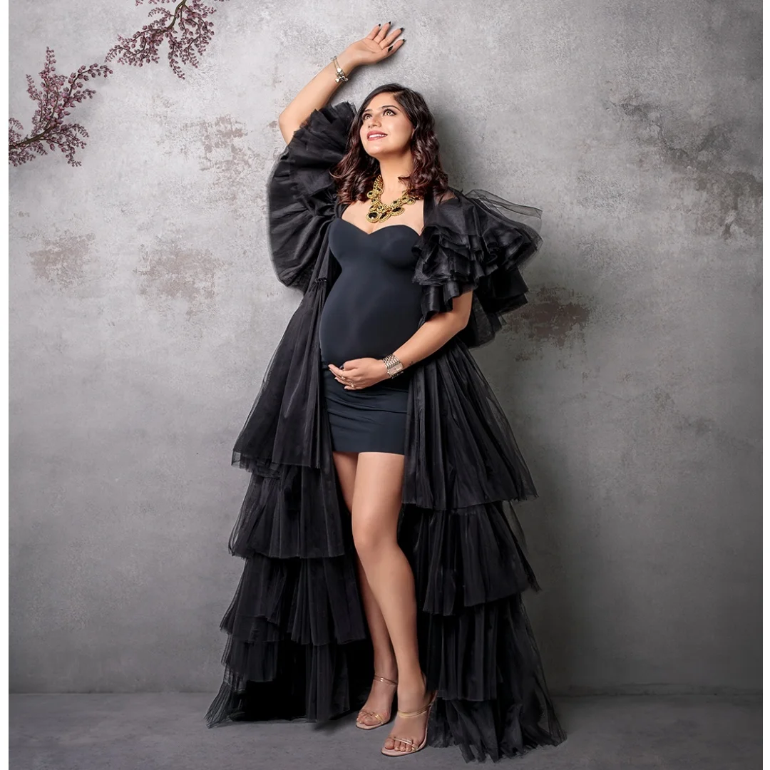 

2 Pcs Prom Dresses Ruffles Tulle Maternity Dress Bodycon Skirt Customized Party vestido de novia Photography Props