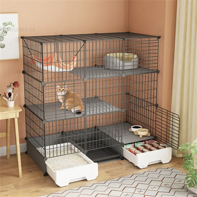 Home Indoor Cat Cages Luxury Cat Villa Oversized Free Space Cat House Cat Litter with Toilet Large Capacity Cat Cage Pet House