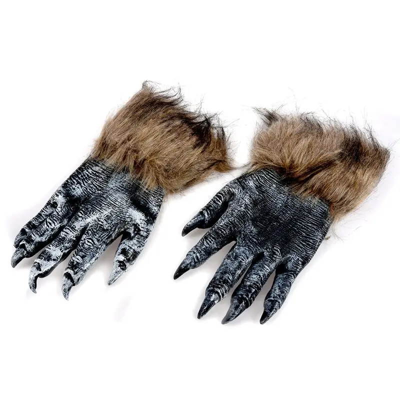 1 Pair Wolf Gloves Halloween Mask animal mask set werewolf Masquerade Wolf (Size: L, Color: Black)