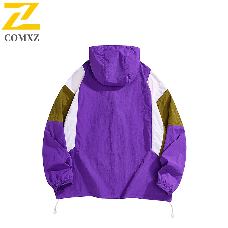 Hip Hop Varsity Jacket Men High Street Patchwork Color Lightweight Windbreaker Coats Women  Summer Thin Trendy College Jackets