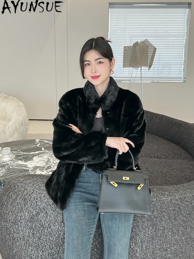 AYUNSUE 천연 밍크 모피 자켓 여성 패션 럭셔리 전체 밍크 겨울 자켓 여성 의류 고품질 2025 Кофта С Мехом