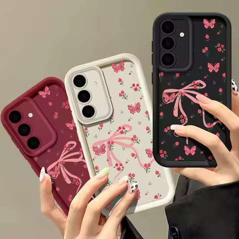 Bow Tie Rose Patterned Case For Samsung Galaxy S25 Edge S23 S22 Ultra S21 S24 FE A56 A36 A26 A15 5G A55 A35 Silicone Phone Cover