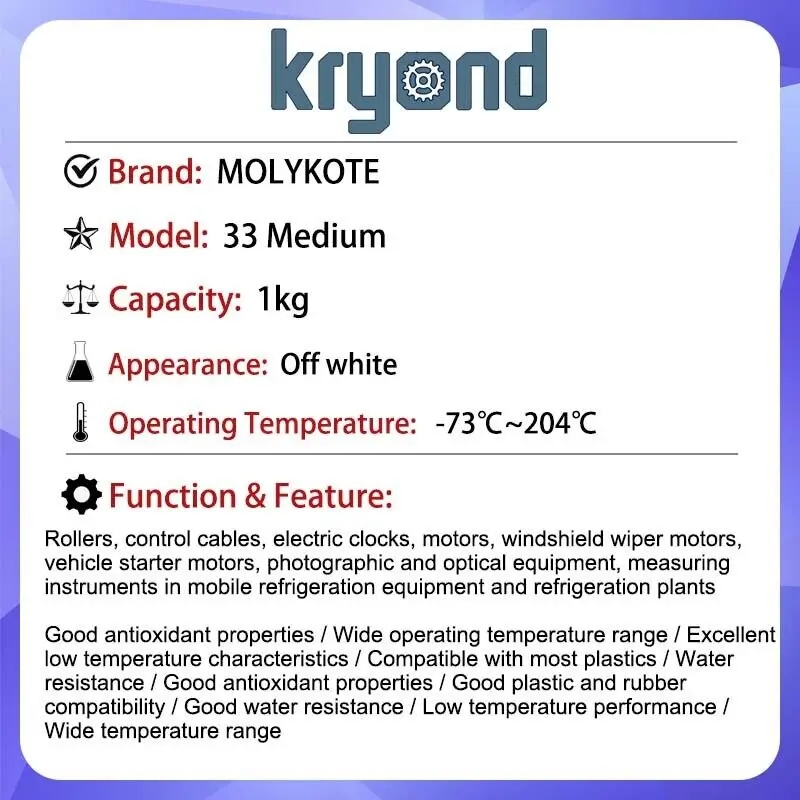 MOLYKOTE 33 Medium Lubricant Grease 1kg Low Temperature Dow Corning 33M