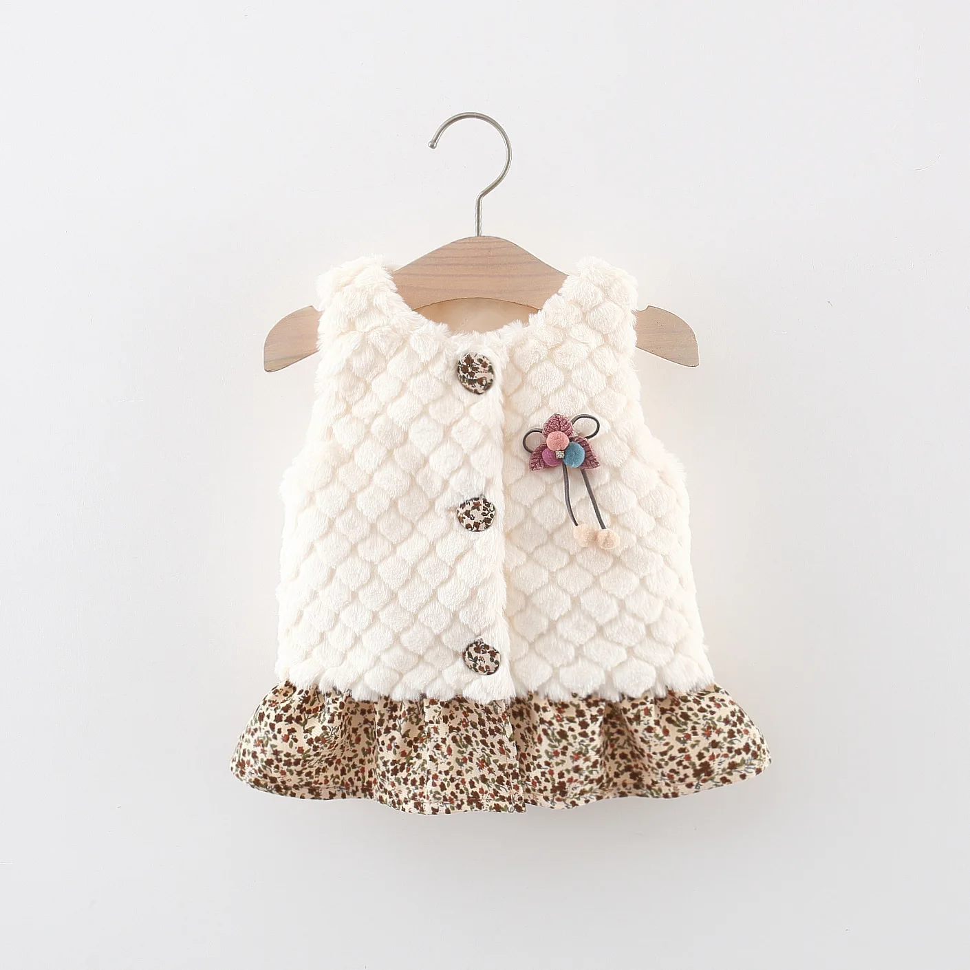 Winter Newborn Girls\' Plush Coat Sleeveless Sweetheart Baby Girl Fur Vest Splice Fragmented Flowers