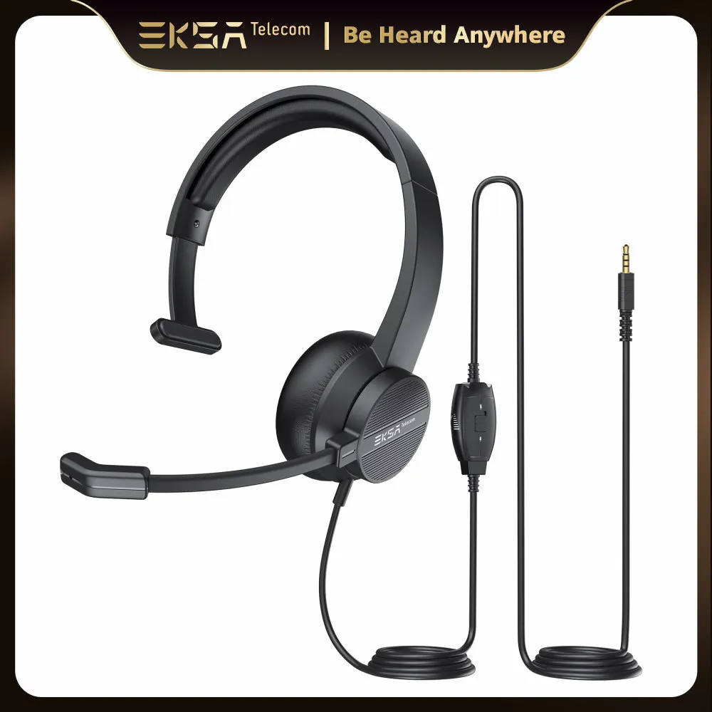 

EKSA-H15 Office Headset with Microphone for PC, 3.5mm Wired Computer Headphones, On-Ear Earphones for Laptop Call Center Skype