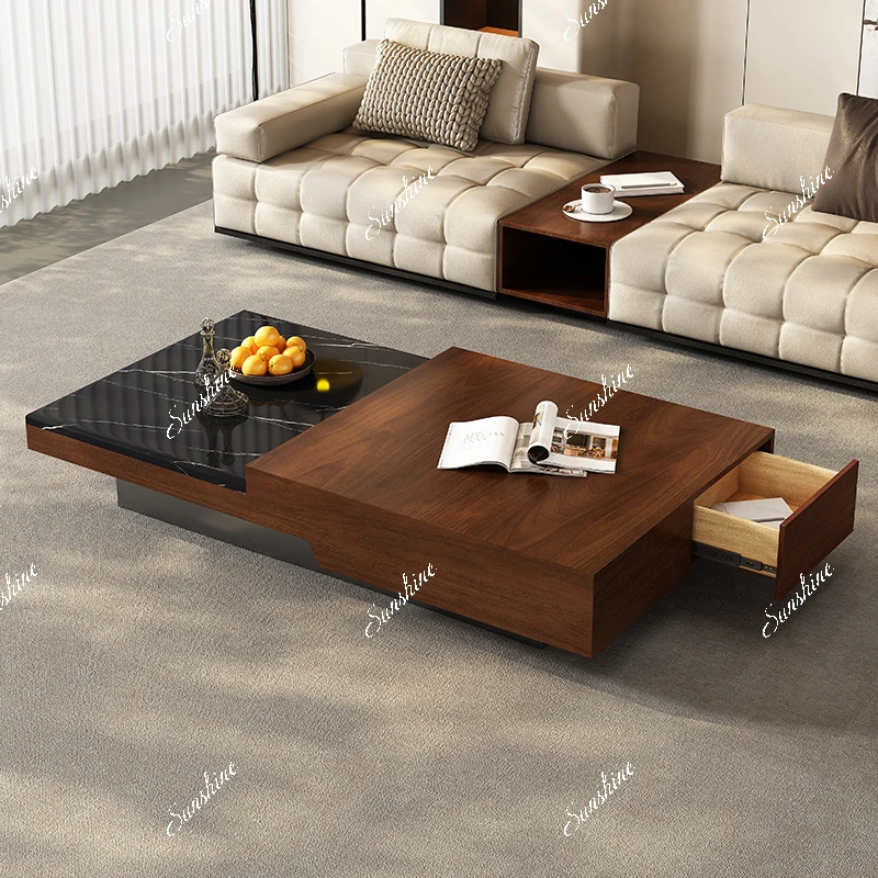 

Modern light luxury walnut marble wabi sabi minimalist coffee table