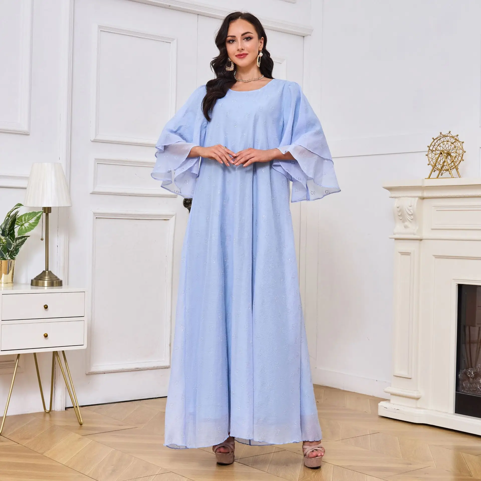 

Ramadan Caftan Dubai Turkey Robe Muslim Lotus Leaf Sleeve Dress Women Eid Abaya Party Dresses Abayas Kaftan Jalabiya Vestidos