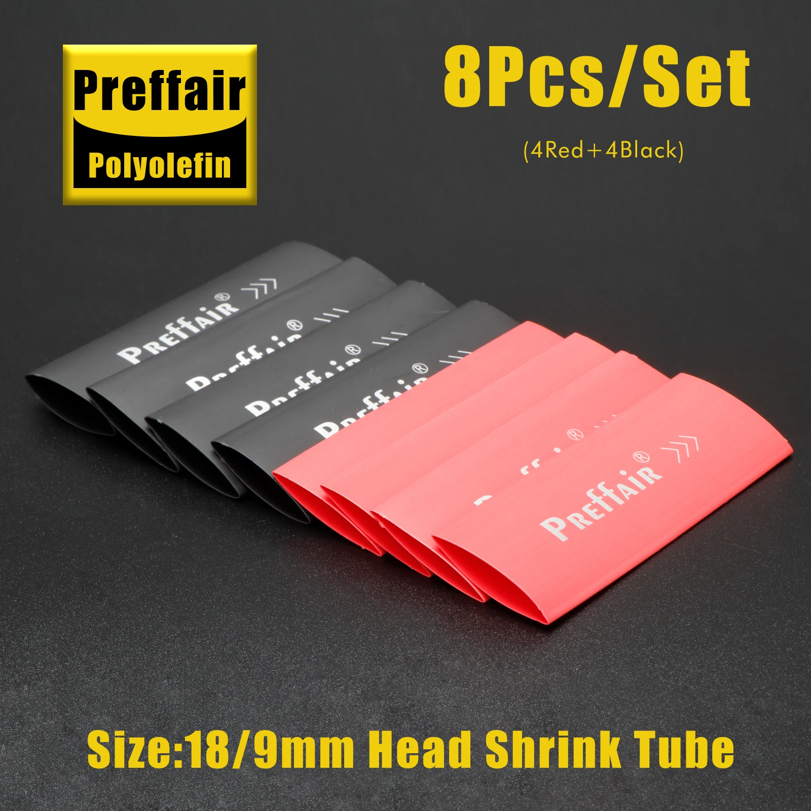 8Pcs Preffair 10:5/14:7/18:9mm Black&Red/White Heat Shrinking Tubes for DIY Cables