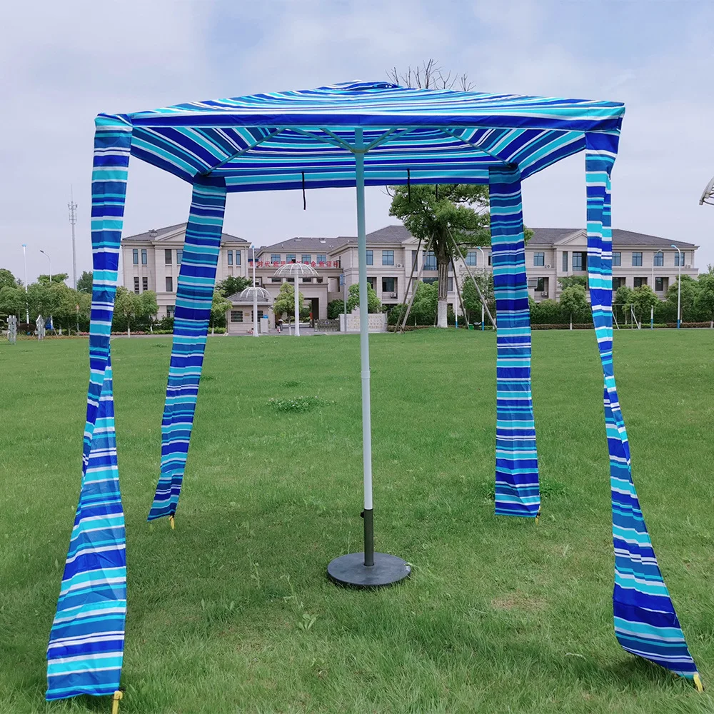 

Customizable large outdoor parasol, white striped design, four corners with tassel, beach parasol, adult parasol