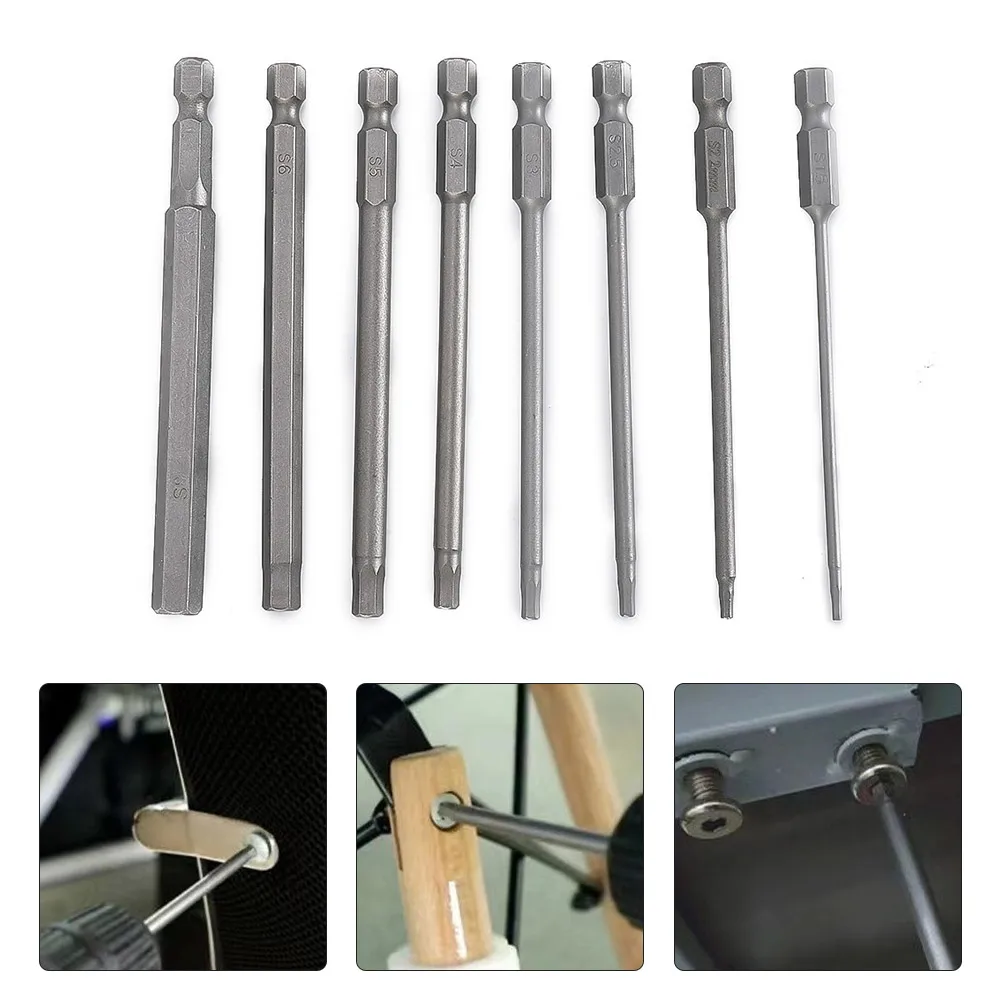 8pcs Hex Cabeça Allen Chave Allen Broca Bits Set 100mm SAE Metric Elétrica Hexagonal Bit Chave De Fenda Soquete Bit Ferramenta Poder partes