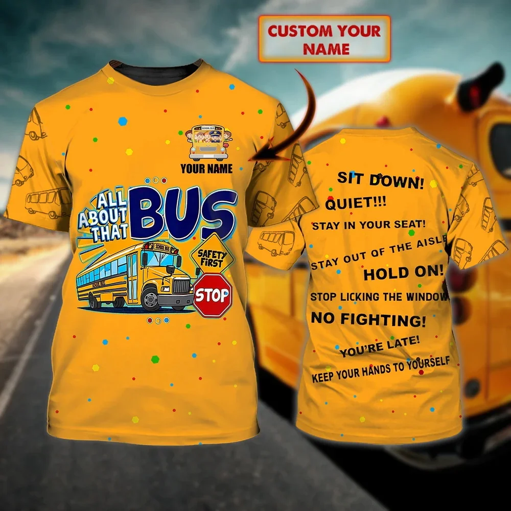 Summer Men's T-Shirt 3d Custom Name Printed Driver School Bus Hd Printed Shirt Fashion Short Sleeve Loose Funny T Shirt Clothing