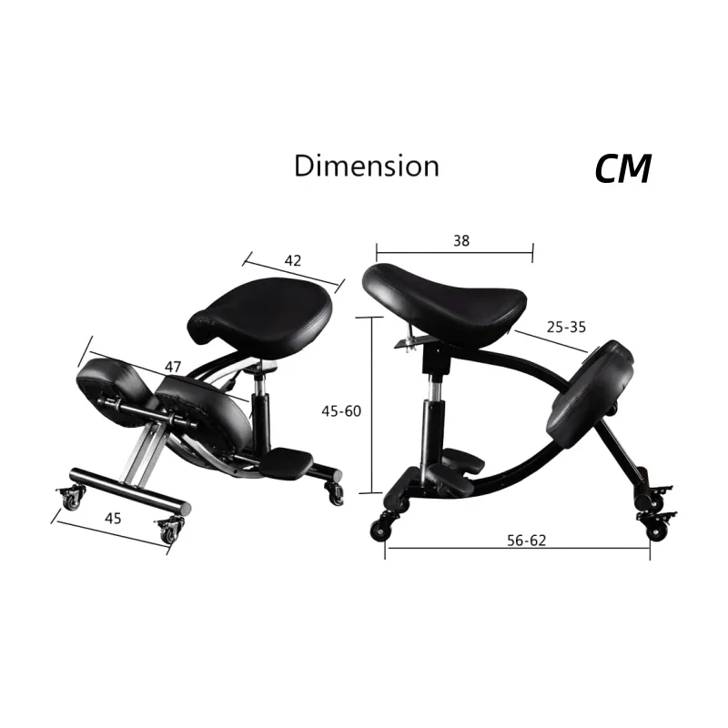 Saddle Seat Kneeling Chair with Wheels Adjustable Ergonomic Stool for Home and Office Mobile Angled Posture Seat Steel Frame