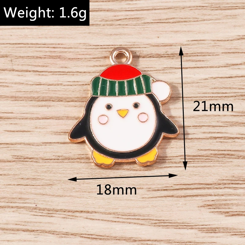 10pcs 18x21mm Cartoon Enamel Christmas Penguin Charms Pendants for Jewelry Making Earrings Necklaces Bracelets DIY Crafts Supply