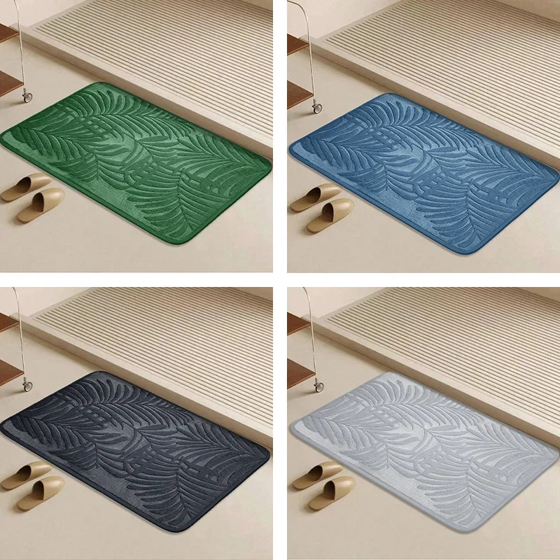 Leaves Bath Mat, Absorbent Memory Foam, Embossed Velvet Carpet, Bathroom Toilet Non-Slip Mat, Quick Dry Bathtub Floor Mat