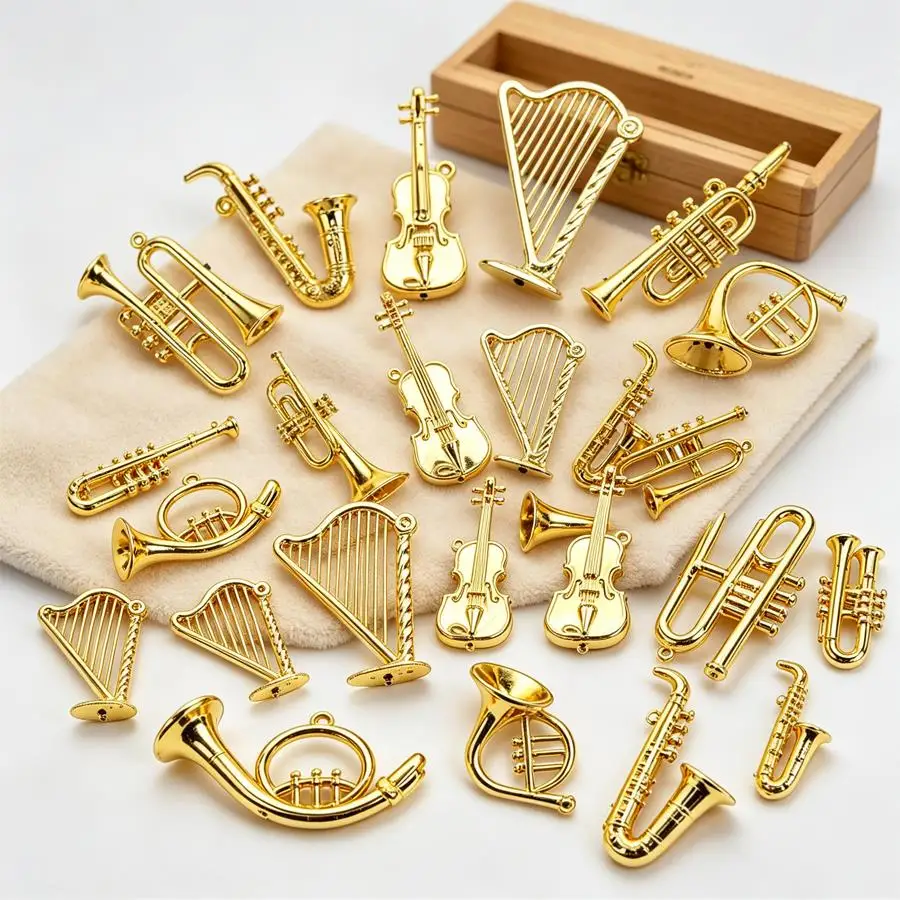 7/13/24pcs Miniature Musical Instrument Figurines, Golden Models, Dollhouse Scene Layout & Home Tabletop Decoration Pieces XJM