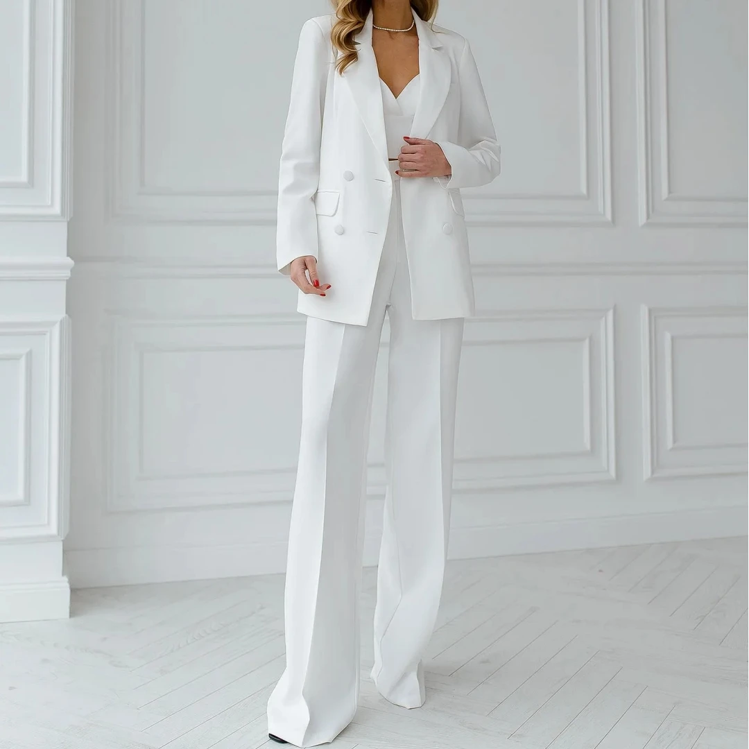 

Women Suit 2 Pieces White Single Button Solid For Wedding Business Work Office Daily Commute Casual Blazer And Pants
