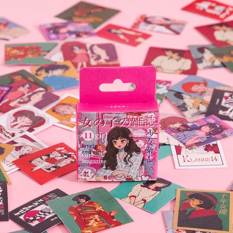 40Packs Wholesale Mini Box Stickers Pink Girl Japan Comics Paper Magazine Decorative Scrapbook Painting Label Stationary Diary