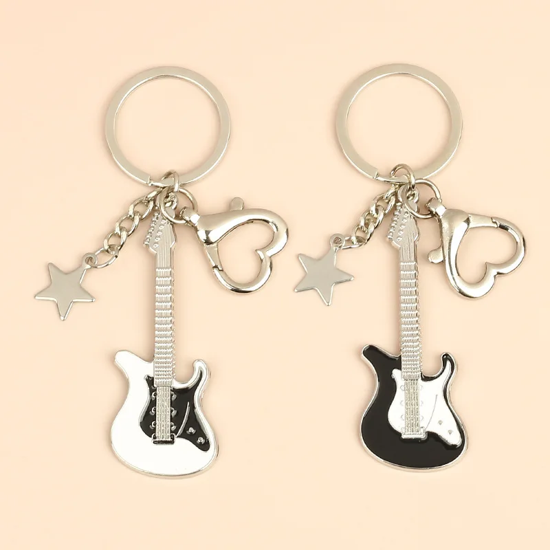 Y2k Guitar Love Heart Key Chain for Men Women Star Sweet Keychain Cool Trendy Fashion Pendant Rock Punk Vintage Accessories Gift