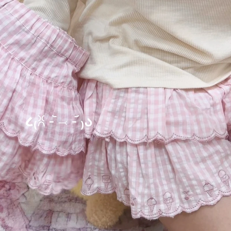 2025 verão cutecore kawaii japonês saia de verão feminino cintura alta jupe rosa xadrez impressão bordado moda mini y2k saias bonitos