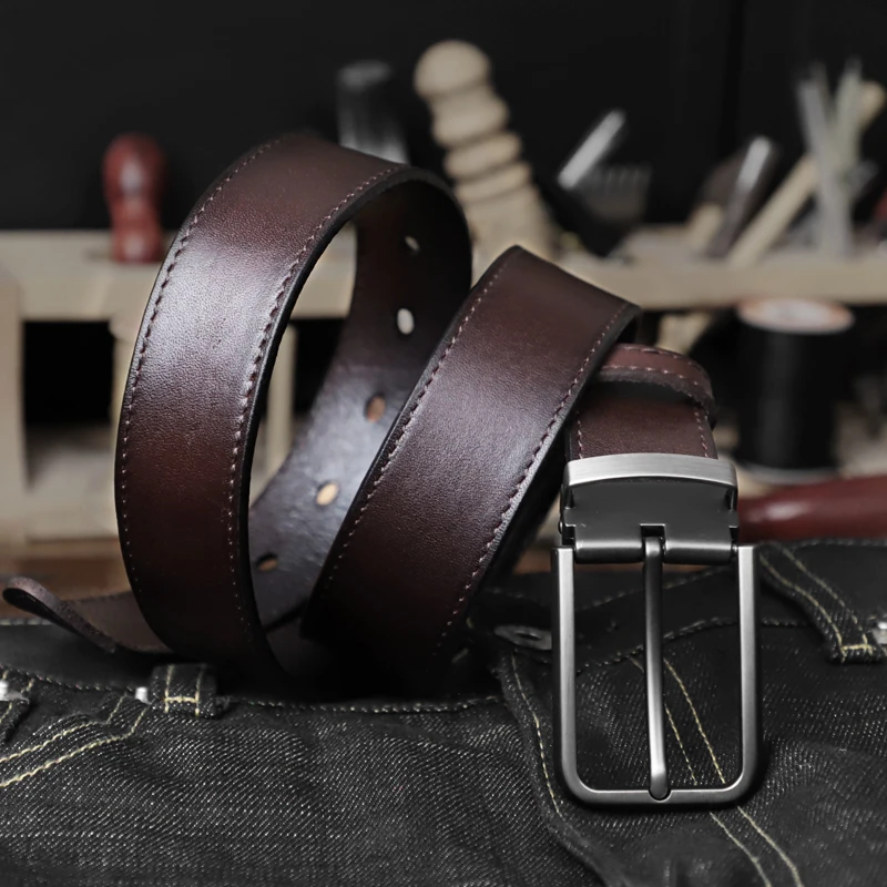 Top Cow Genuine Leather Belts For Men Retro Handmade Pin Buckle Jeans Waist Belt High Quality Brown Cowboy Male Belt