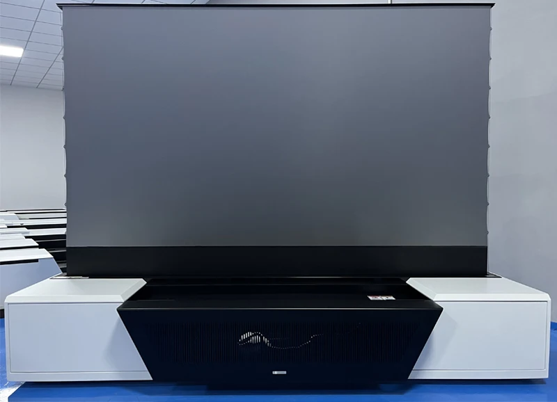 100 Zoll weißer elektrischer TV-Schrank, TV-Ständer, integrierter Projektionsschrank, geeignet für alle UST-Projektorschränke