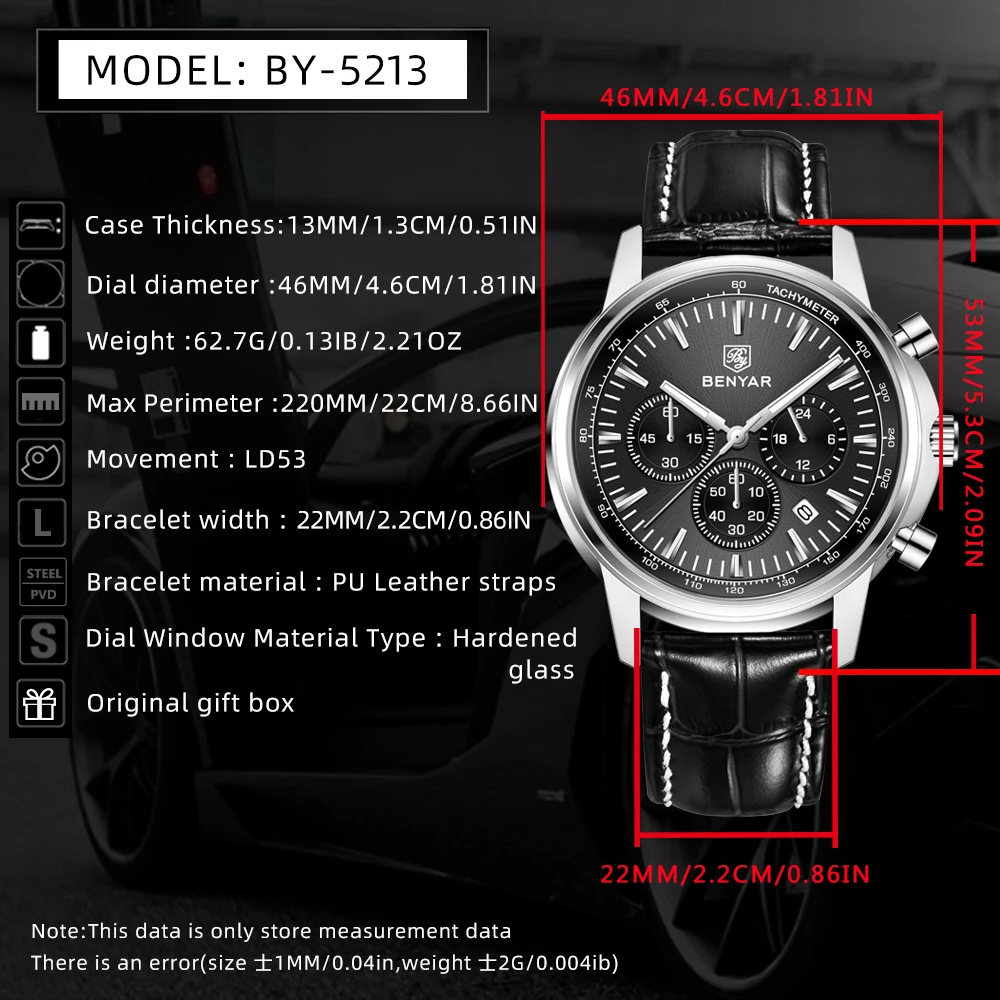 2025 Nuovi orologi da uomo BENYAR Orologi da polso al quarzo di lusso superiore Orologio cronografo sportivo per regali uomo Pelle luminosa impermeabile