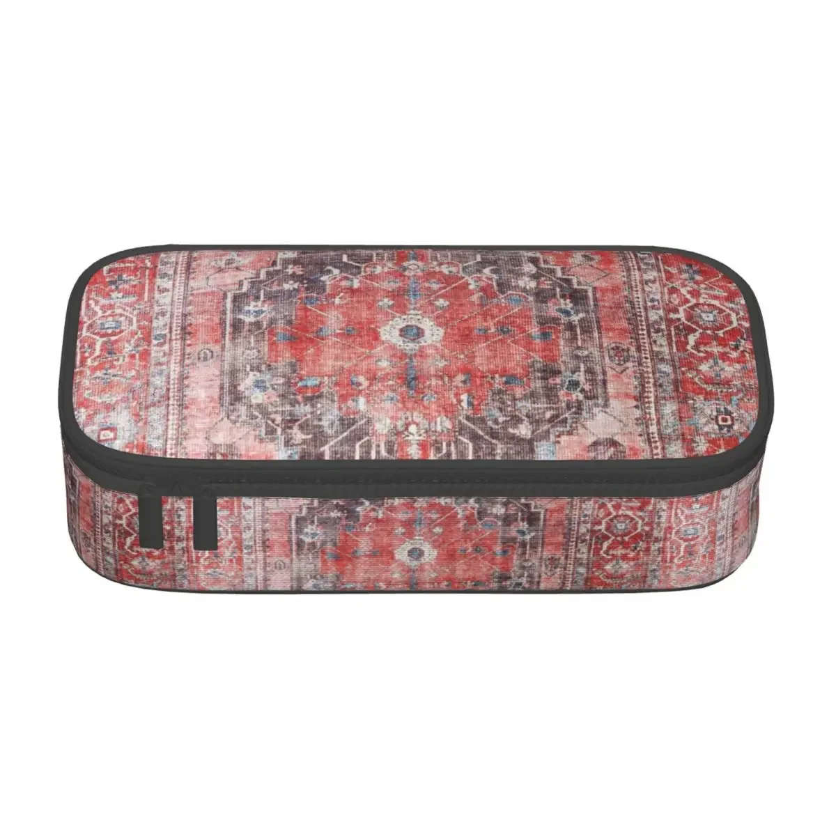 Customized Red Vintage Oriental Moroccan Style Artwork School Pencil Case Boho Geometric Pencil Box Students Stationery