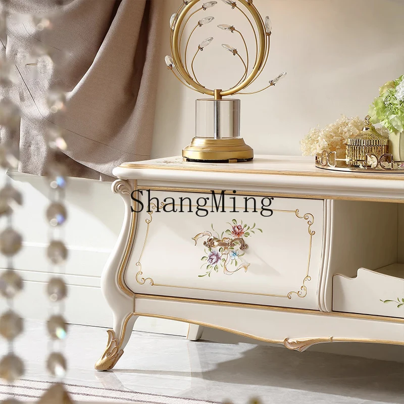 LXY light luxury TV cabinet high-end household living room wall low cabinet painted art solid wood floor cabinet
