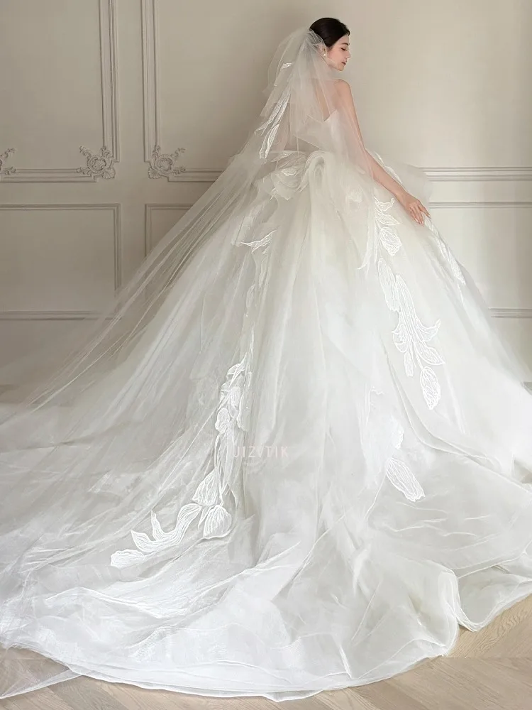 Luxry marfim tule noiva vintage vestido de noiva elegante feminino applique vestido de noiva sem alças vestidos de casamento personalizado 2026