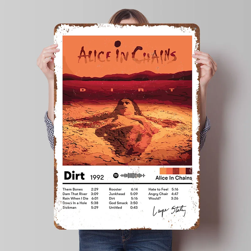 Alice In Chains - Dirt Album Cover Tin Plaque Poster Customized Wall Art Retro Vintage Metal Signs for Man Cave Home Decor Items