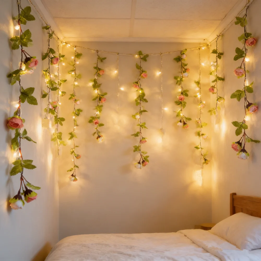 

Battery Garland Wall Patio Garden Decoration LED 2M/5M Green Leaf Fairy Light Christmas Wedding String Lights for Home Bedroom