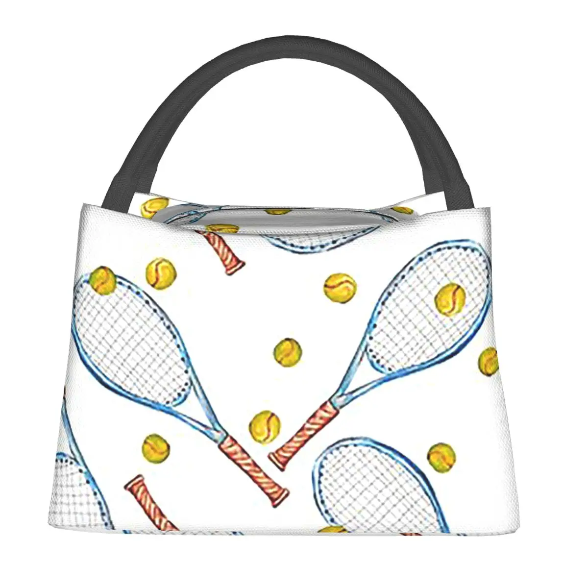 Tennis Rackets And Balls Lunch Bags Insulated Bento Box Leakproof Lunch Tote Picnic Bags Thermal Bag for Woman Student Office