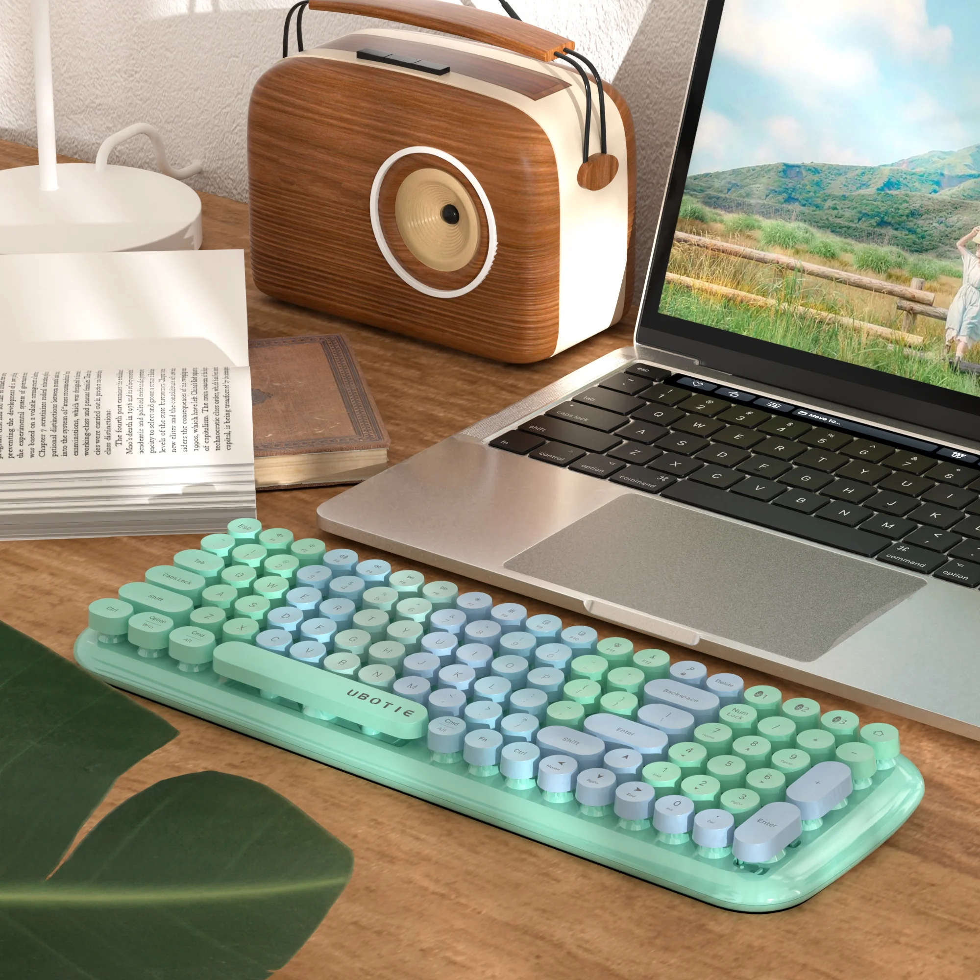 Imagem -01 - Ubotie-teclado Flexível sem Fio para Meninas Verde Bluetooth Arco-íris Gradiente Colorido Máquina de Escrever Retro 100 Teclas ubotie teclado flexivel sem fio para meninas verde bluetooth arco iris gradiente colorido maquina de escrever retro 100 teclas 01