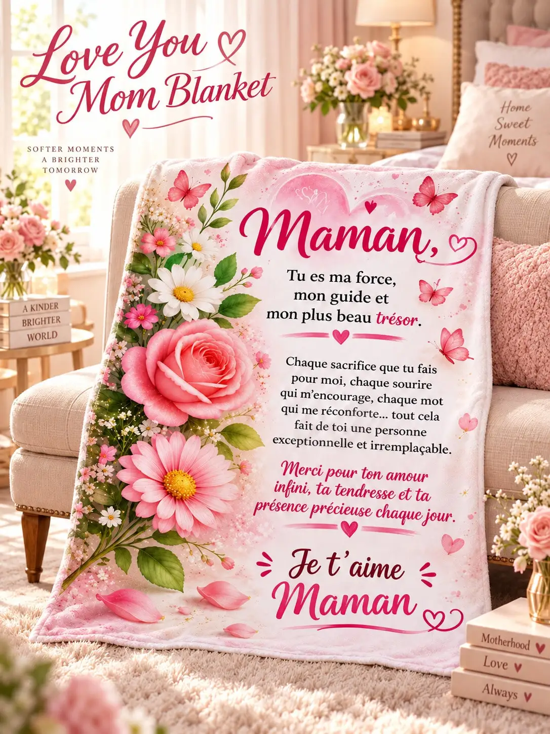 Mantas y cobijas de franela con motivos florales y frases para mamá, un regalo ideal para expresar cariño y agradecimiento. Manta para mamá, abuela, familia, persona querida, cumpleaños, aniversario, Navidad, Día de Acción de Gracias. Regalo para el hogar, decoración para la sala de estar, el dormitorio, el sofá o la cama. Cubre sofá, cama, cálido y acogedor, un recuerdo especial.