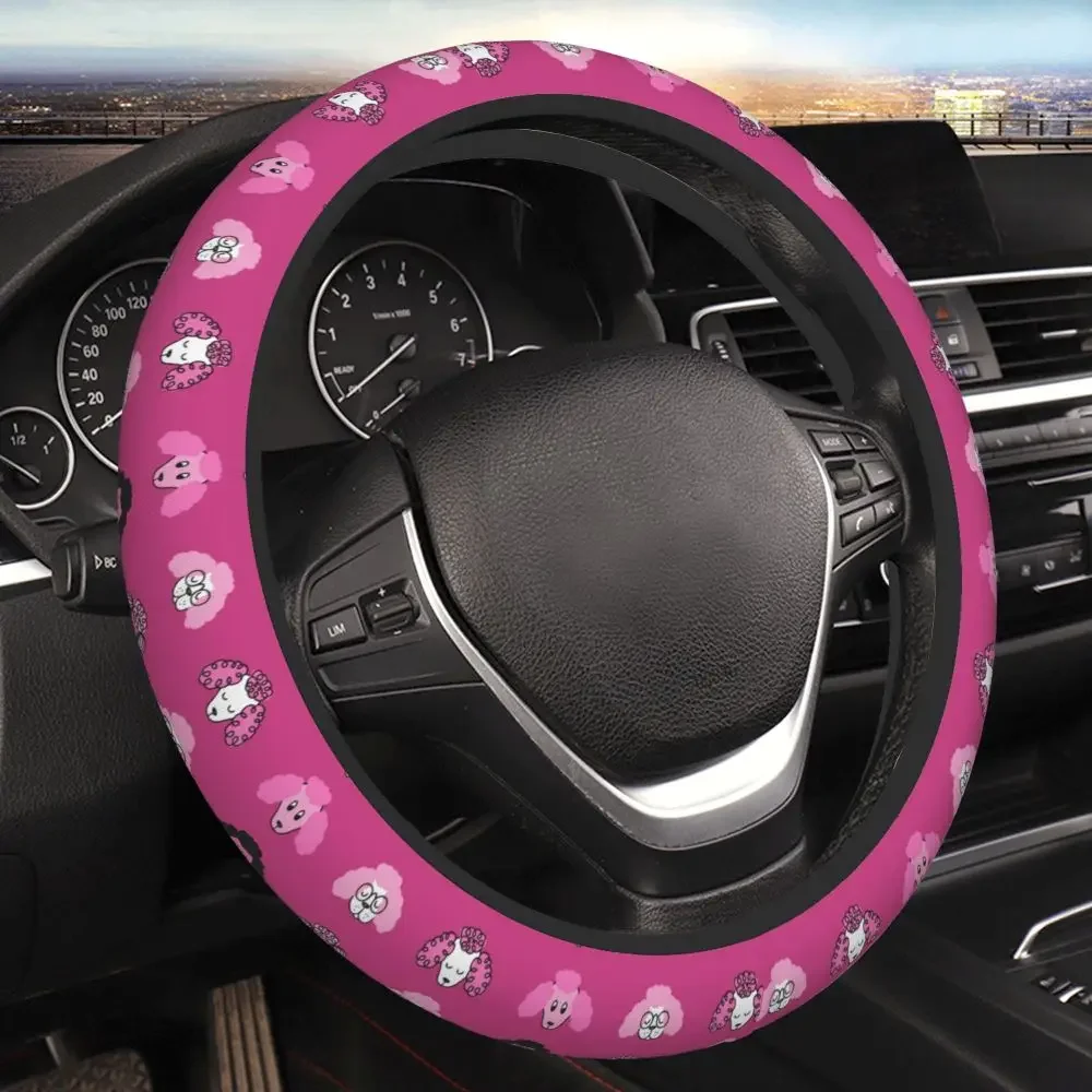 Cartoon Poodle in Pink  Car Steering Wheel Cover Universal Interior Protection Cover Car Accessories 14.5-15  Car Accessories