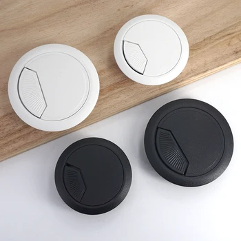 Tampa de buraco de fio de plástico, porta de saída, mesa de computador, pc, cabo redondo, suporte de linha, branco, preto, 50mm/53mm/60mm/80mm