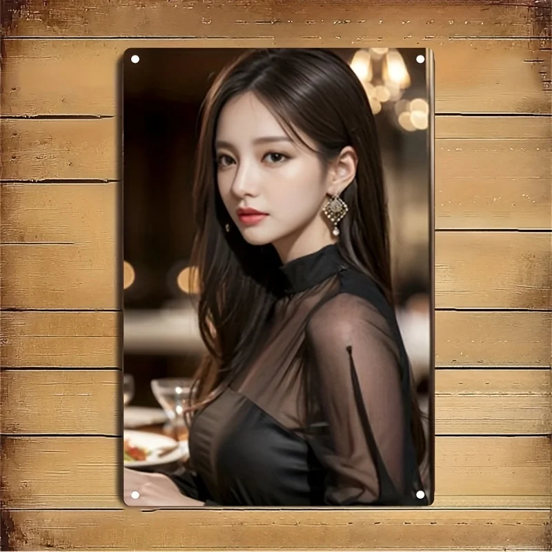 

Metal Wall Art Sign - Korean Beauty Woman Face Profile Iron Poster, Elegant Female Figure For Home & Cafe Decor, Korean-Inspired