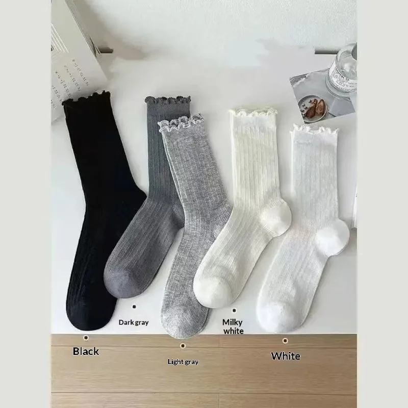 1 Pair Women Thin Mesh Frilly Shoe Inserts Breathable All Match Lolita Mid Calf Pads Spring Summer White Slouch Insoles