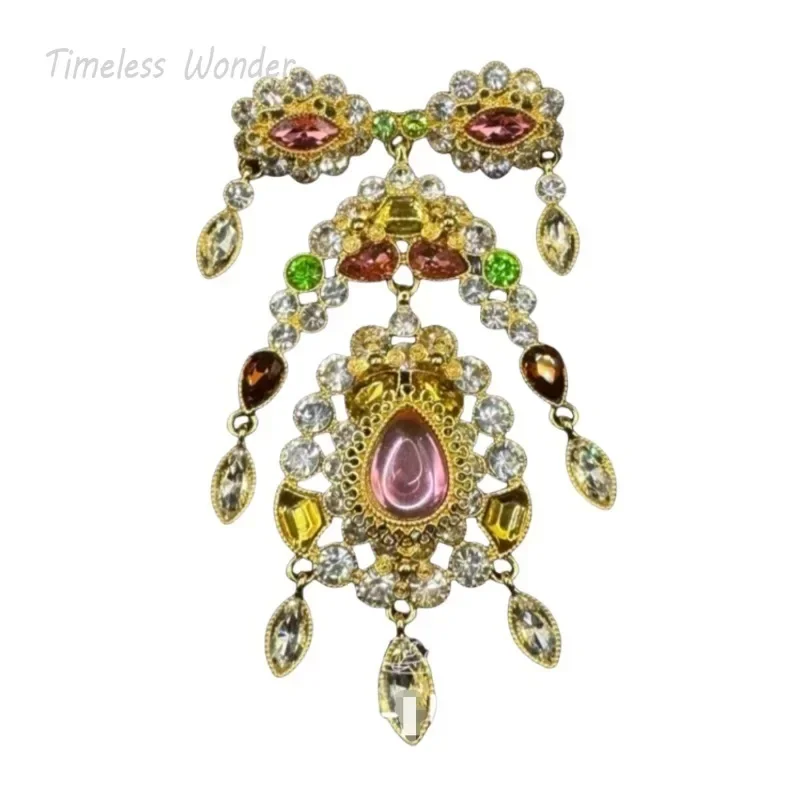 Timeless Wonder Fancy Zircon Geo Floral Brooch Pins for Women Designer Jewelry Runway Top Luxury Rare Statement  Classy Mix 7523