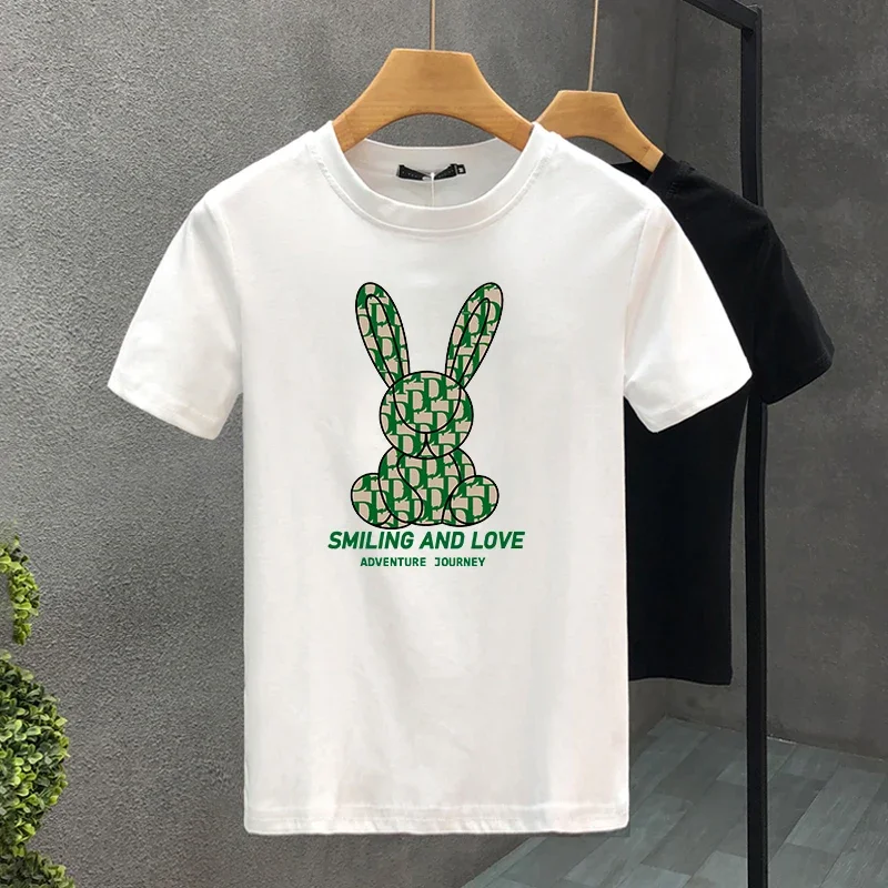 

Camiseta con estampado de conejo para hombre y mujer, camisa de manga corta, 100% algodón,alta calidad, Harajuku, talla asiática