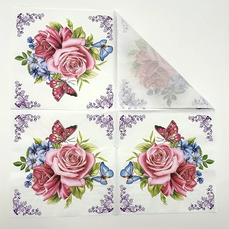 Tovaglioli usa e getta da 40 pezzi Tovagliette in carta stampata con fiori colorati e farfalle, fazzoletti quadrati per l'impostazione del tavolo da pranzo per feste in hotel