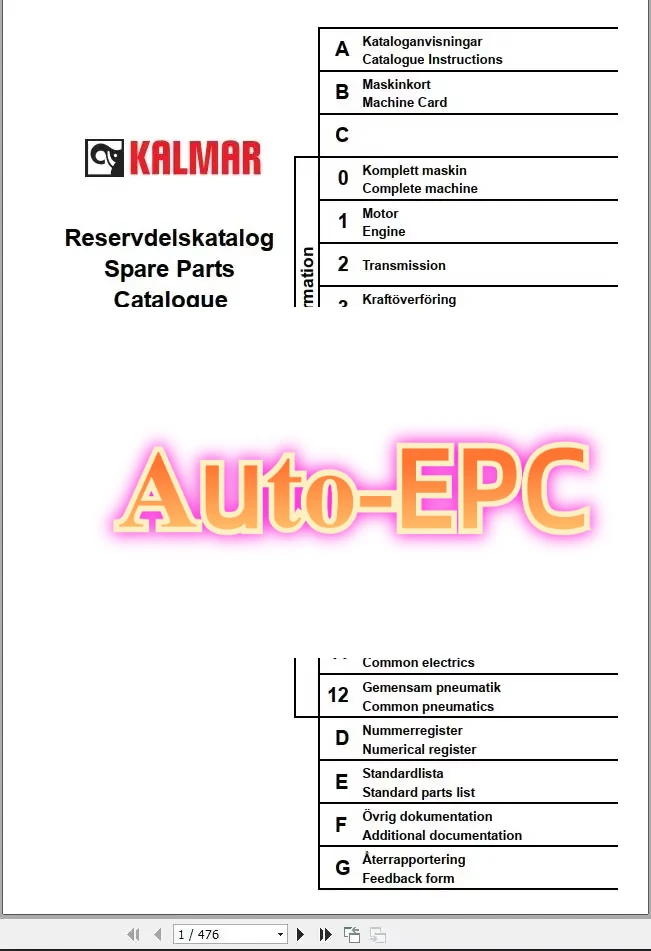 Catálogo das peças sobresselentes do empilhador do alcance da empilhadeira de AutoEPC Kalmar 2.30 GB
