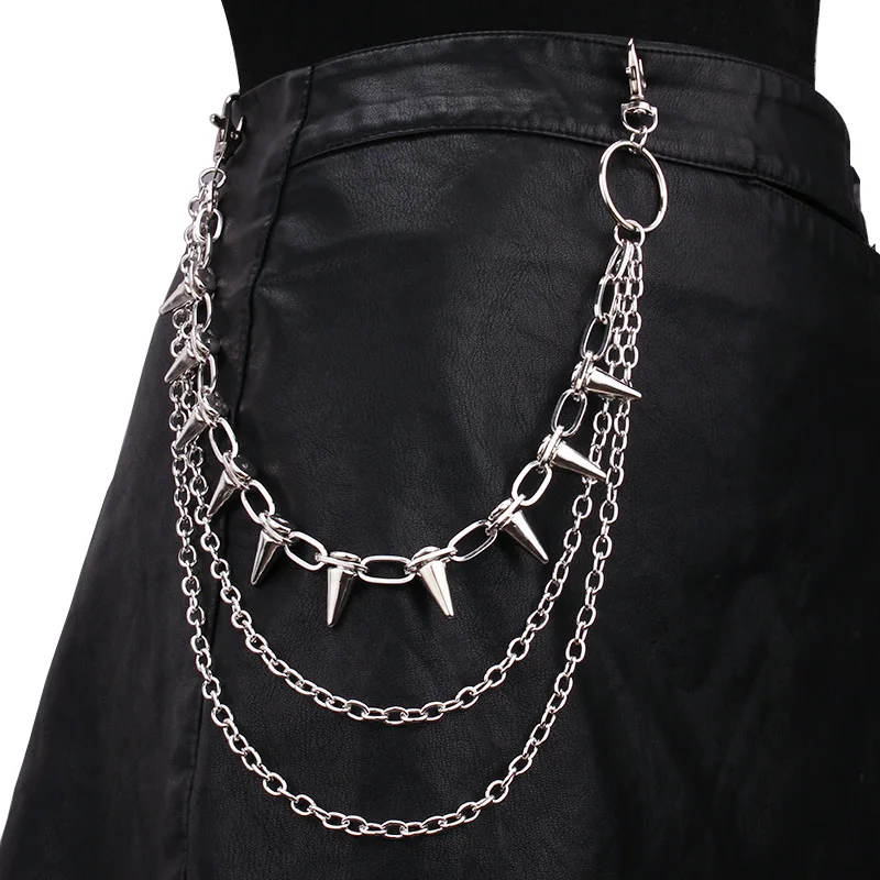 Layered Punk Steet Spike Rivet Metal Chain Keychains For Women Men Pants Jeans Biker Goth Rock Belt Chains Jewelry Accessories