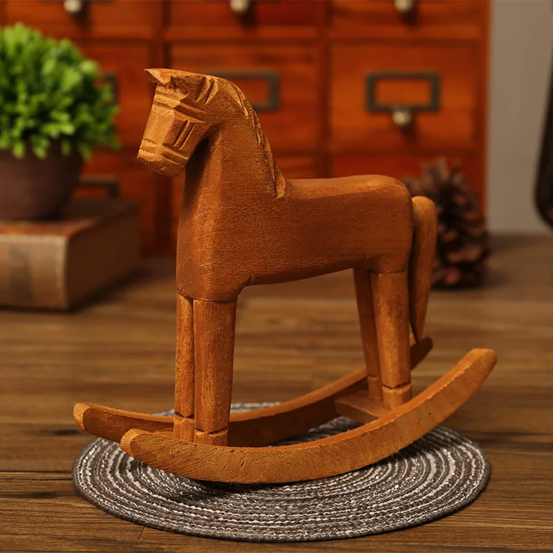 Zakka Trojan horse ornament retro handmade wooden artwork office desktop shop window swing solid