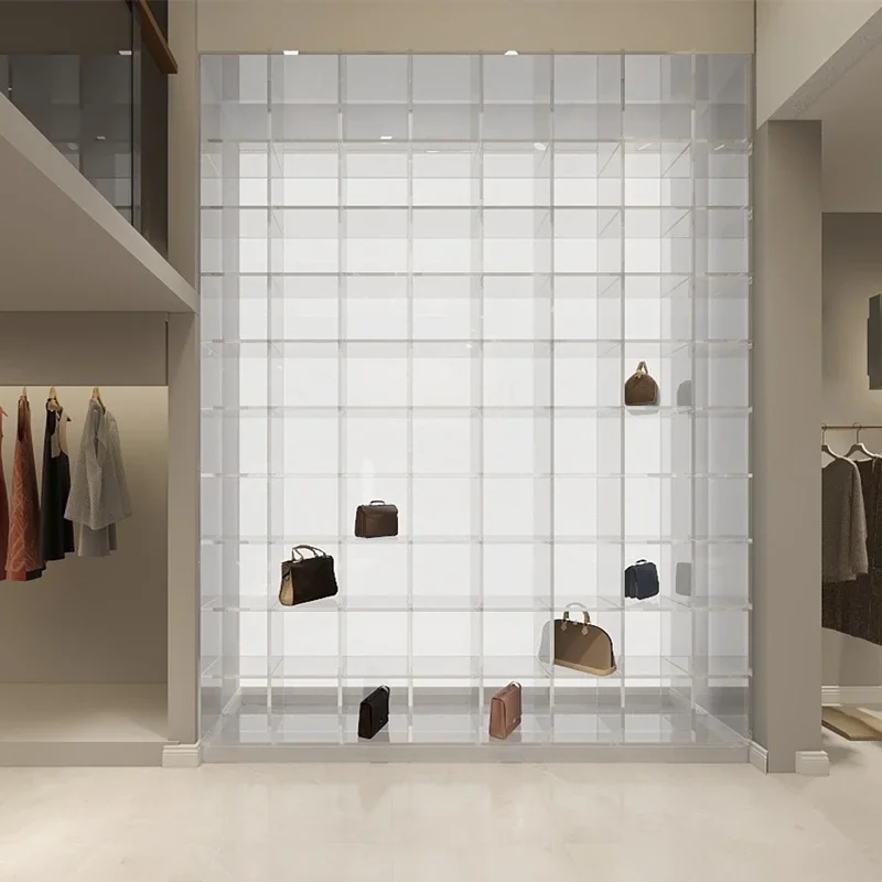 

Imported acrylic transparent color display cabinet custom-made clothing with lights, shoes and bags store wall floor