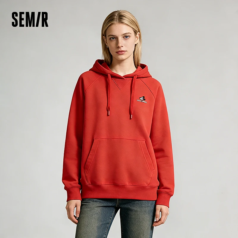 Semir Slouchy Hoodie נשים אביב רופף שרוולים רקומים עם קפוצ'ון רקומים בסגנון כיף קז'ואל נוח ללבוש יומיומי טופ