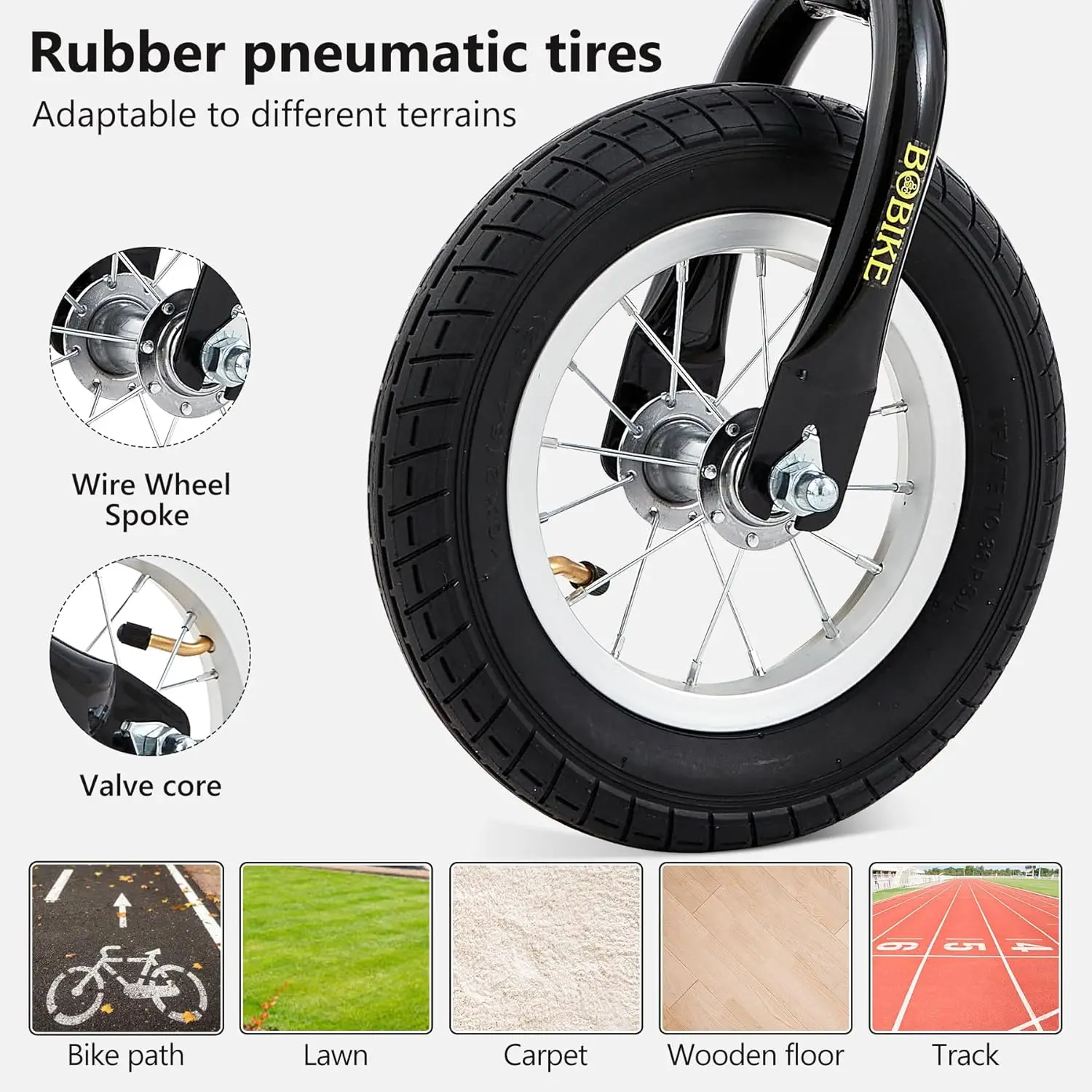 Rowerek biegowy malucha z nadmuchiwanymi gumowe opony, dzieci pchają rowerek biegowy zabawki dla 18-miesięcznych do 4-letnich chłopców Grils regulowane