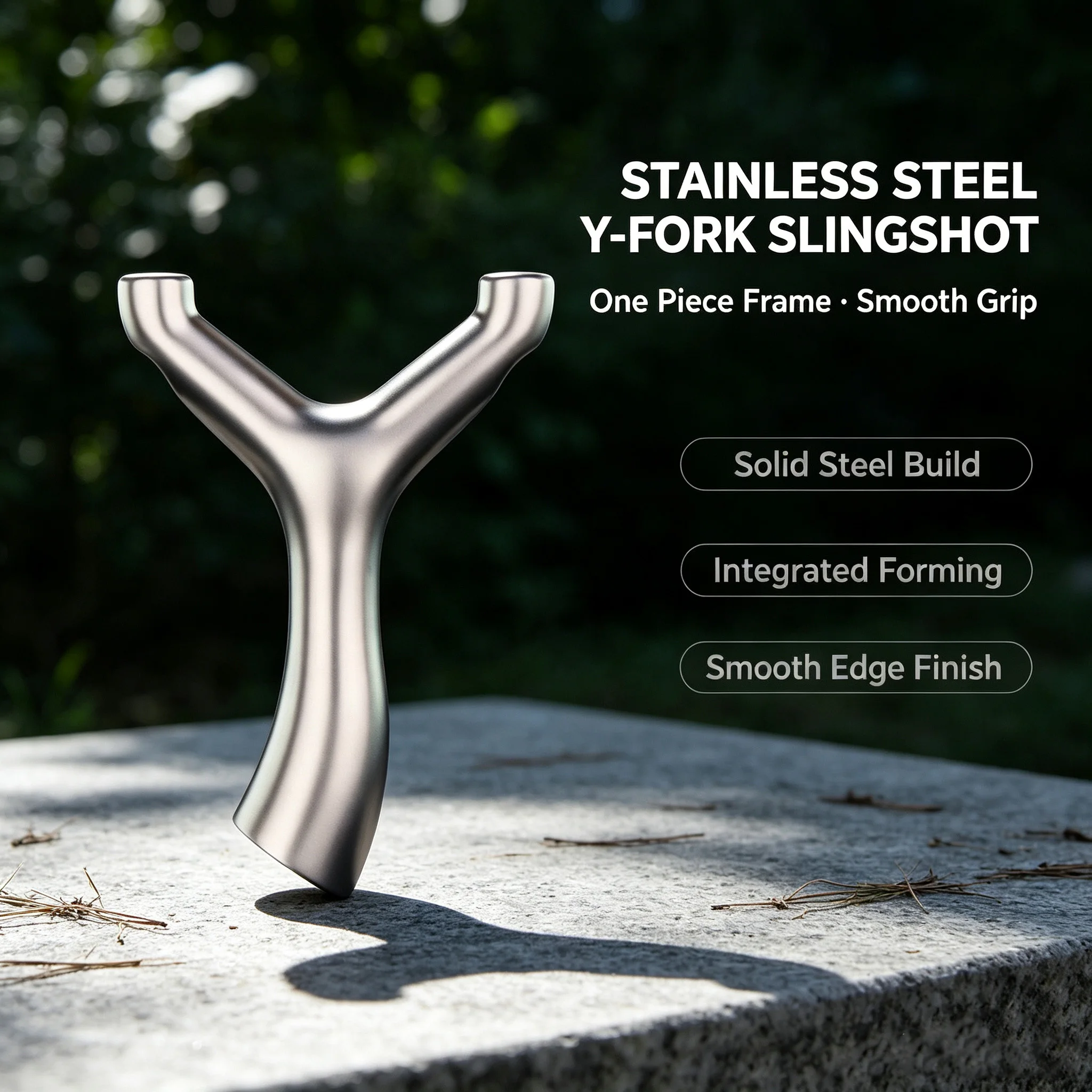 Stainless Steel Y-Shaped Slingshot with Round Fork & Ergonomic Curved Handle for Outdoor Target Practice Gear