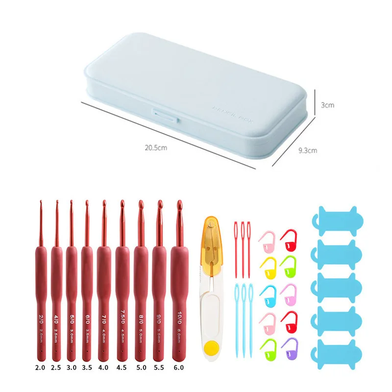 الأحمر لينة مقبض الكروشيه مجموعة الوردي معكرون صندوق أدوات مكتب لتقوم بها بنفسك أدوات الحياكة اليدوية الكروشيه مجموعة كاملة الكروشيه سهلة الاستخدام اليدوية