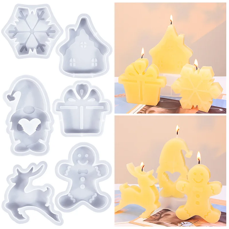 DIY Christmas Resin Molds Snowflake Tree Candle Holder Silicone Resin Mold 3D Christmas Tealight Ornament Epoxy Casting Mold